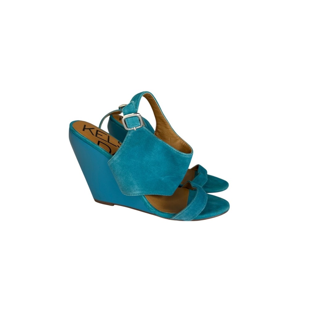Kelsi Dagger Blue Suede Open-Toe Wedge Heel Sandals 6.5 Night Out